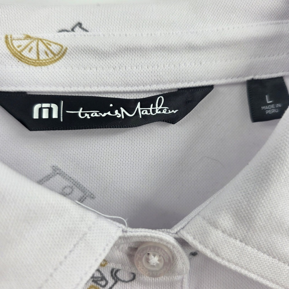 TRAVIS MATHEW TRULY HARD SELTZER GOLF POLO WOMENS LARGE WHITE AOP DRINK COLLAB - Picture 7 of 10